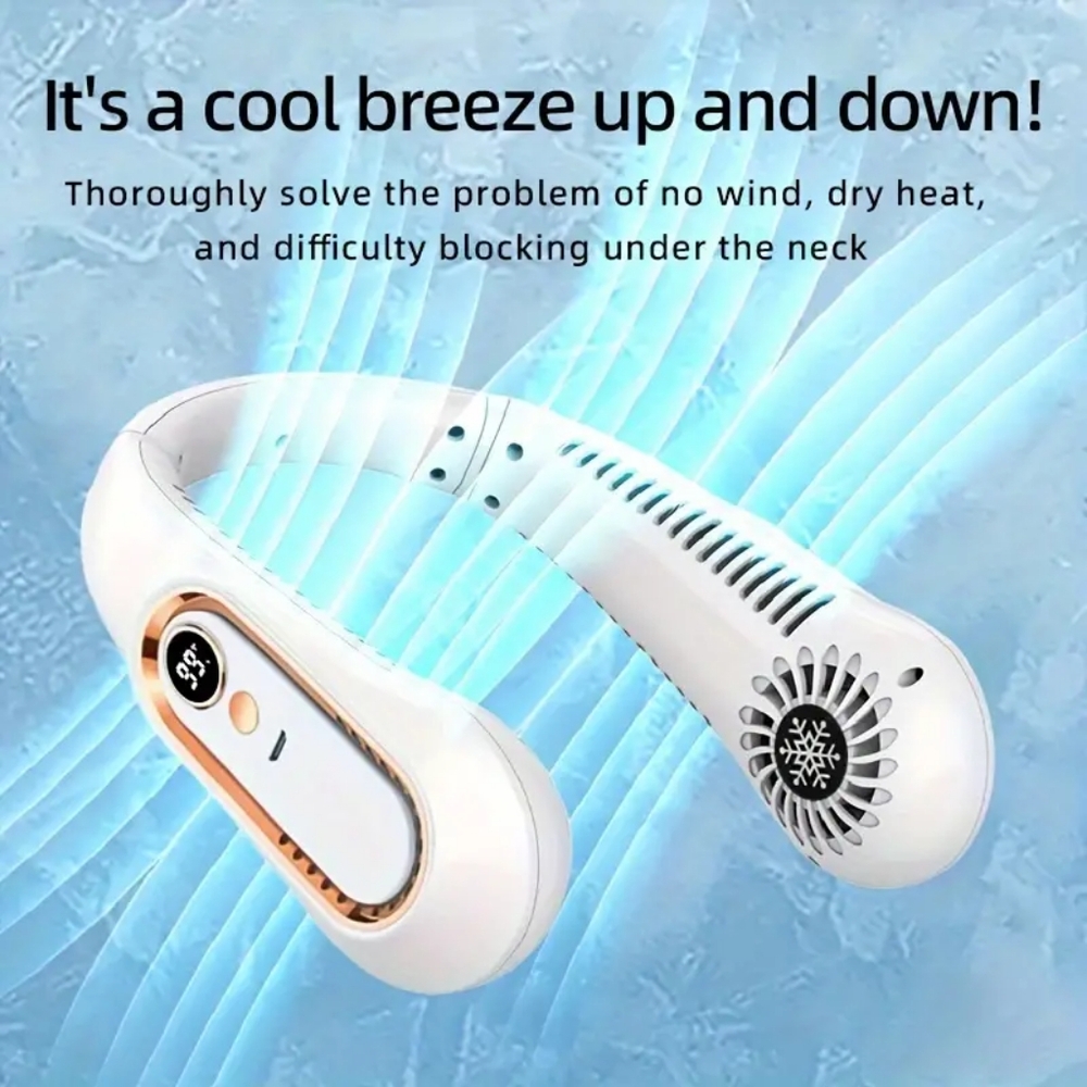 Bladeless Hanging White Neck Fan 5 Speeds Digital Display USB. NIB